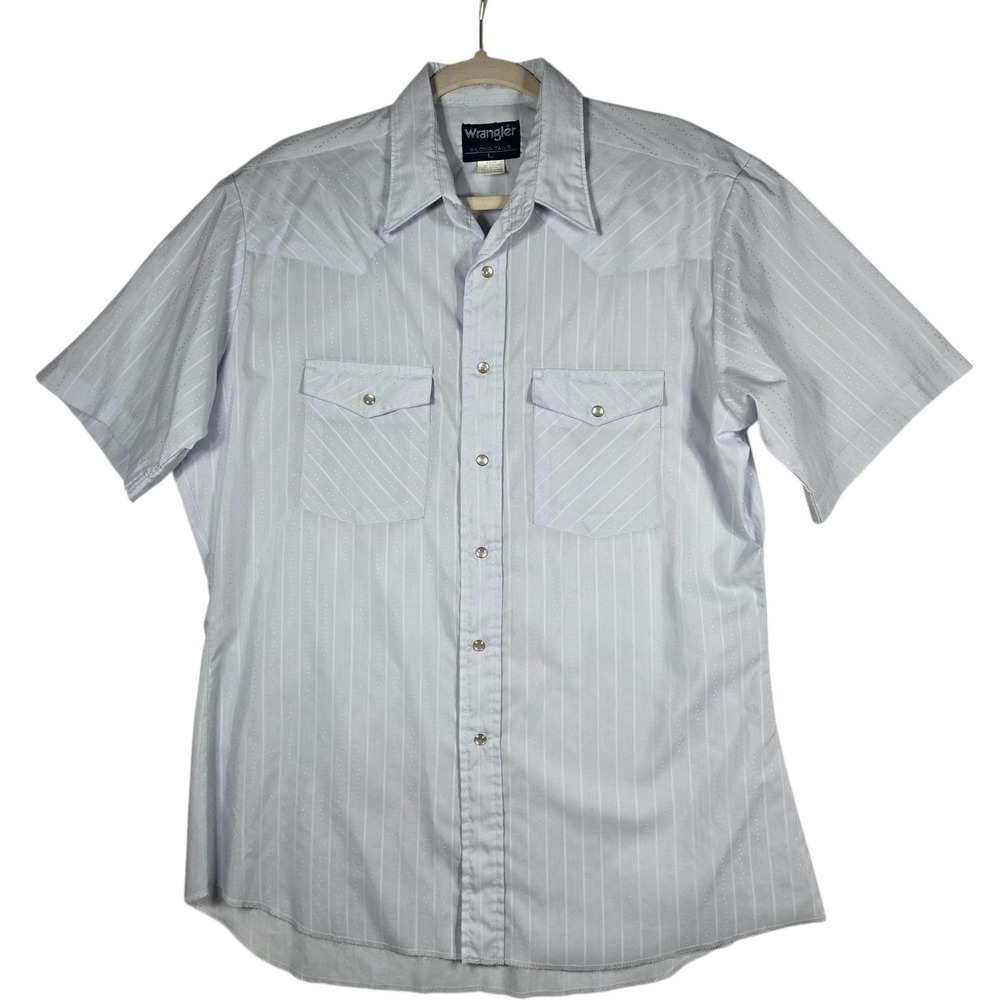 Vtg Wrangler Shirt Men Large Pearl Snap Western White Pinstripe Short Sleeve 90s